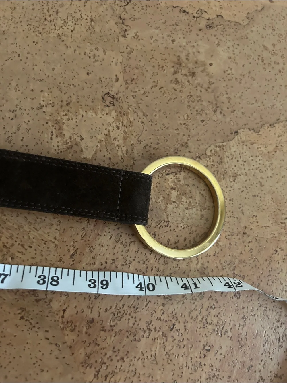 Brown Leather Ring Belt with Gold-Tone Hardware